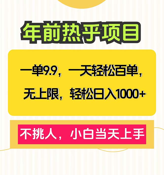 一单9.9，一天百单无上限，不挑人，小白当天上手，轻松日入1000+-谷进海小站