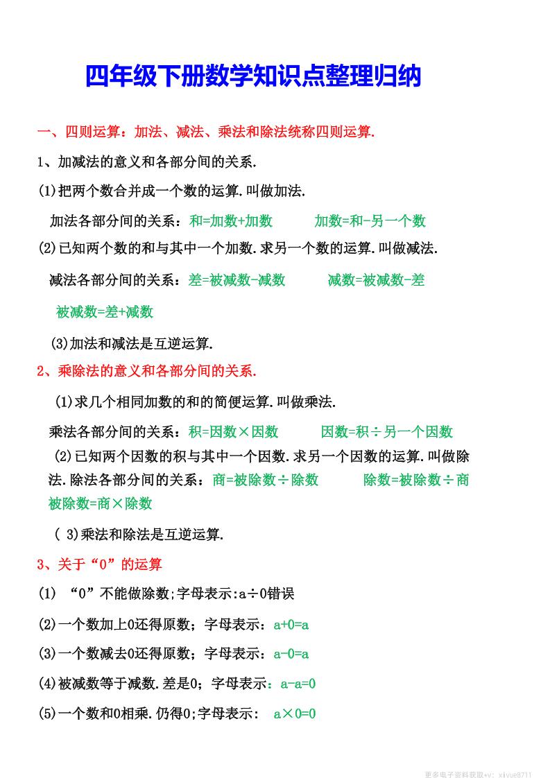 四年级下数学知识点整理归纳(4)-谷进海小站