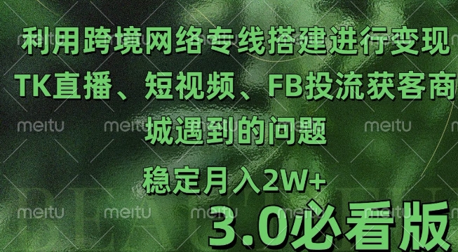 利用跨境电商网络及搭建TK直播、短视频、FB投流获客以及商城遇到的问题进行变现3.0必看版【揭秘】-谷进海小站