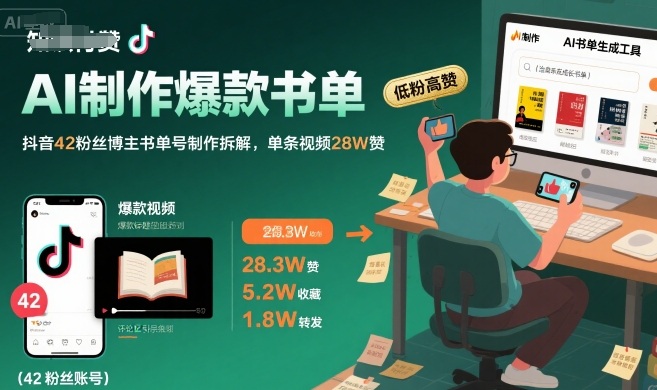 AI制作爆款书单，抖音42粉丝博主书单号制作拆解，单条视频28W赞-谷进海小站