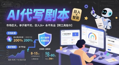 AI代写剧本，市场巨大，单子做不完，日入1k+ 永不失业【附工具指令】-谷进海小站