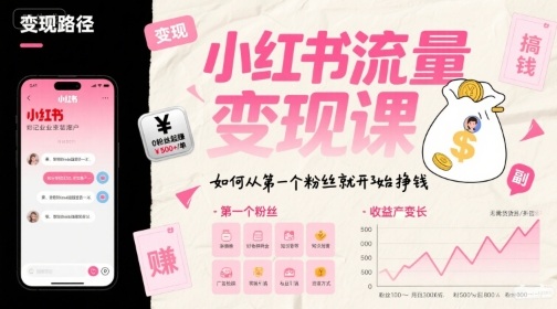 小红书流量变现课，如何从第一个粉丝就开始挣钱-谷进海小站