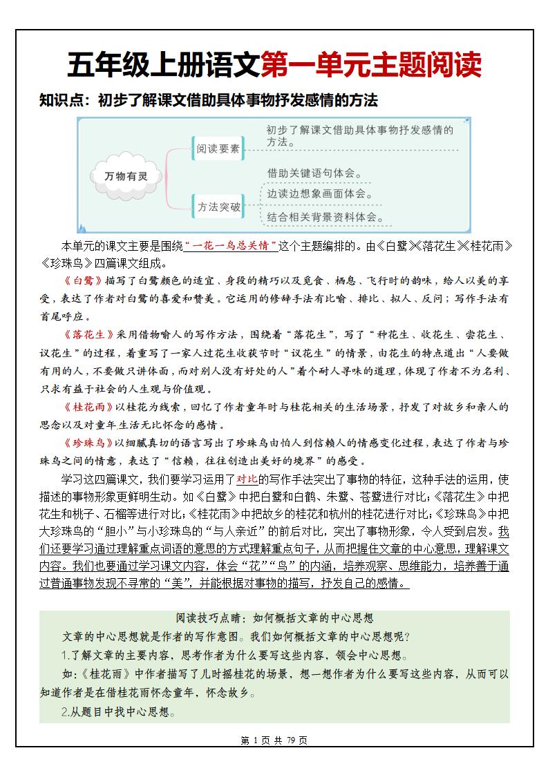 五上语文1-8单元主题阅读理解（含答案79页）-谷进海小站