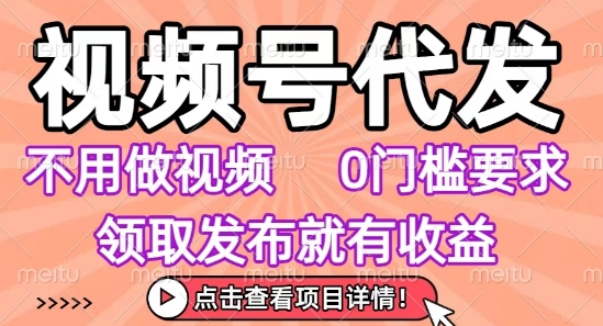 视频号代发，不用剪辑不用做视频，0门槛要求，领取发布就有收益，任务没有无上限，小白轻松上手【揭秘】-谷进海小站
