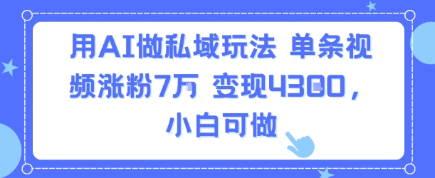 用AI做私域玩法，单条视频涨粉7W变现4.3k，小白可做-谷进海小站