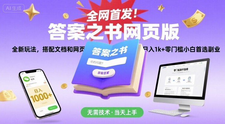 全网首发！答案之书网页版，全新玩法，搭配文档和网页，日入1k+零门槛小白首选副业【揭秘】-谷进海小站