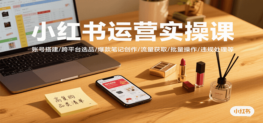 小红书运营实操课，账号搭建/跨平台选品/爆款笔记创作/流量获取/批量操作/违规处理等-谷进海小站