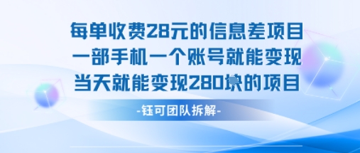 每单收费28米的项目单日能变现280左右 一部手机一个账号就能变现-谷进海小站