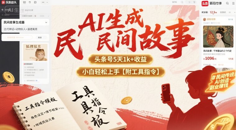 AI生成民间故事，头条号5天1k+，小白轻松上手【附工具指令】-谷进海小站
