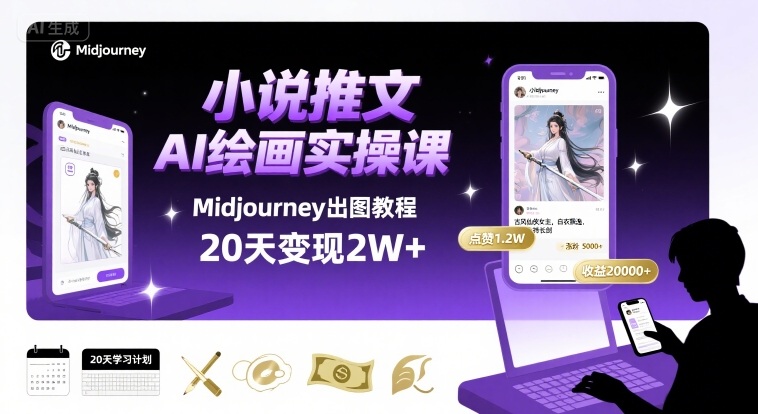 小说推文干货分享之AI绘画MJ出图实操课，用Midjourney做小说推文，20天挣2w-谷进海小站