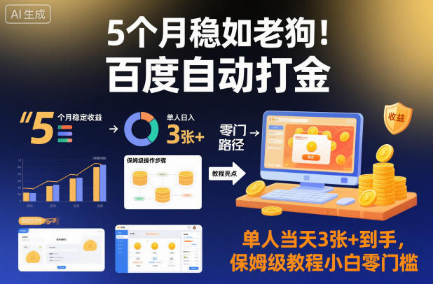 5个月稳如老狗！百度自动打金，单人当天3张+到手，保姆级教程小白零门槛【揭秘】-谷进海小站