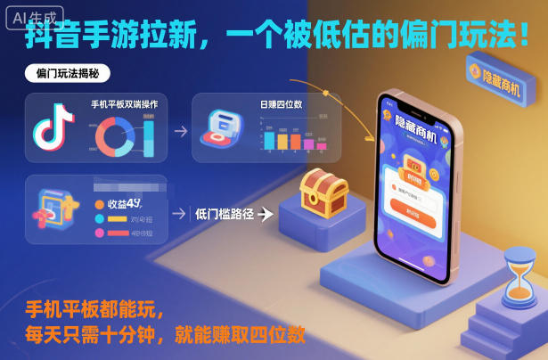 抖音手游拉新，一个被低估的偏门玩法！手机平板都能玩，每天只需十分钟，就能賺取四位数【揭秘】-谷进海小站