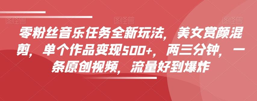 零粉丝音乐任务全新玩法，美女赏颜混剪，单个作品变现500+，两三分钟，一条原创视频，流量好到爆炸-谷进海小站