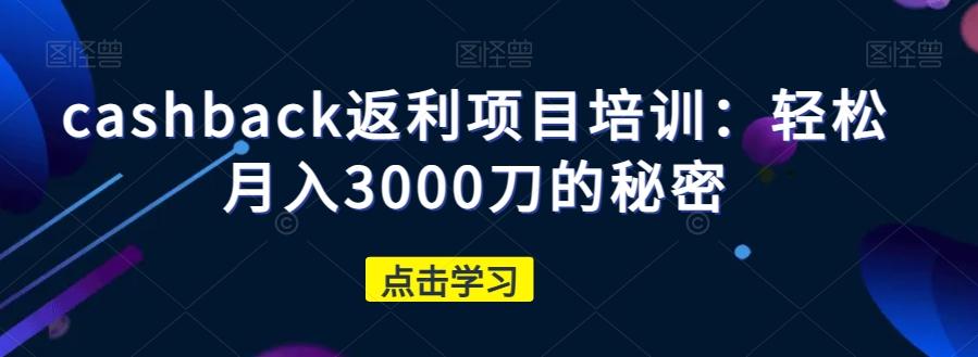 cashback返利项目培训：轻松月入3000刀的秘密-谷进海小站