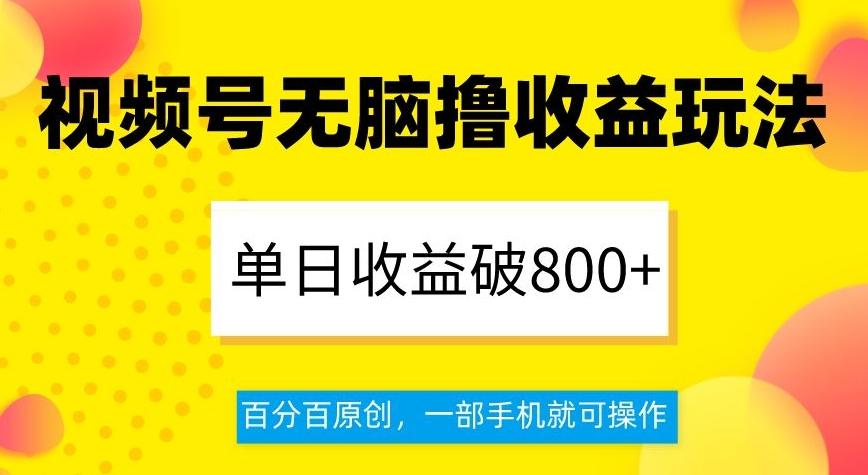 视频号无脑撸收益玩法，单日收益破800+，百分百原创，一部手机就可操作【揭秘】-谷进海小站