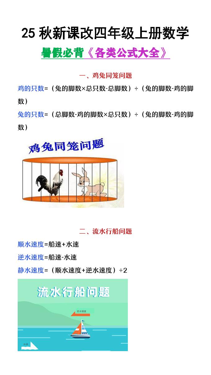 【2025秋新版】四年级上册数学各类公式汇总-谷进海小站
