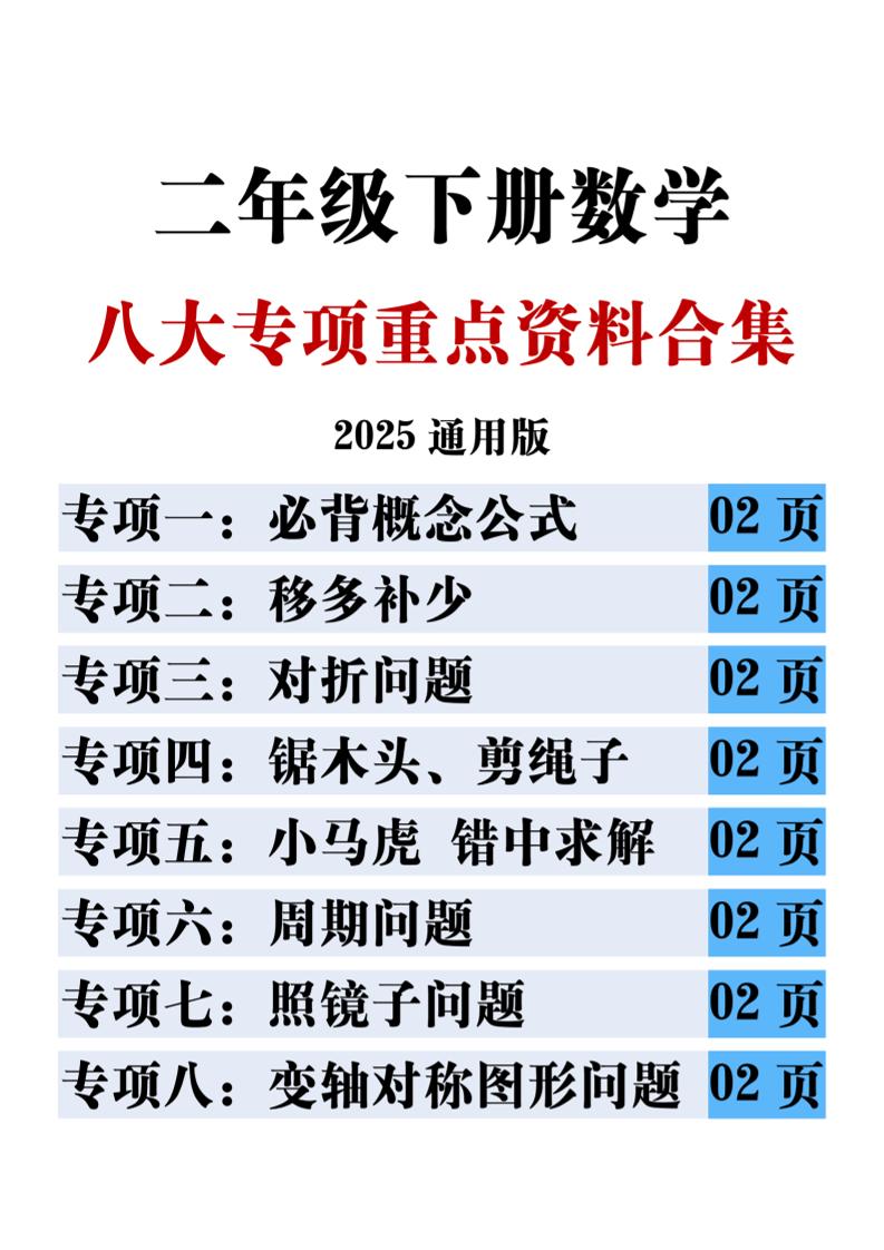 二下数学八大专项重点资料合集17页-谷进海小站