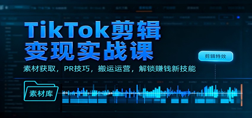 TikTok剪辑变现实战课：素材获取，PR技巧，搬运运营，解锁赚钱新技能-谷进海小站