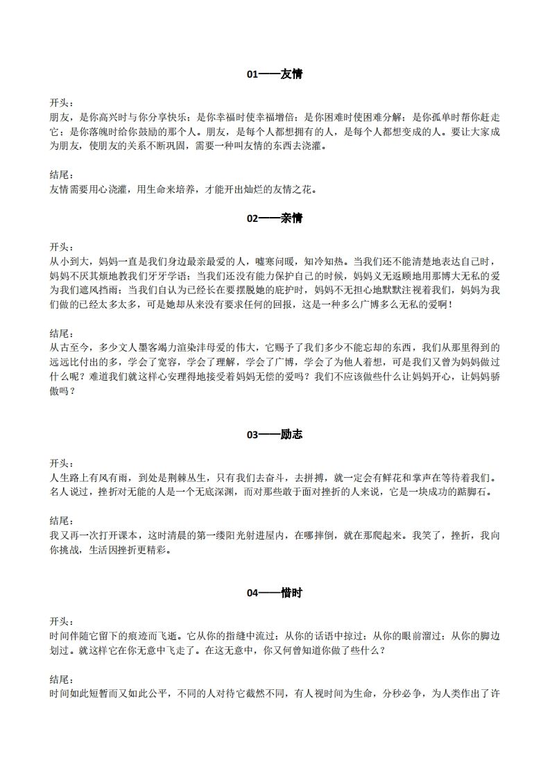 六下语文【作文素材】20类作文开头+结尾的优美段落-谷进海小站