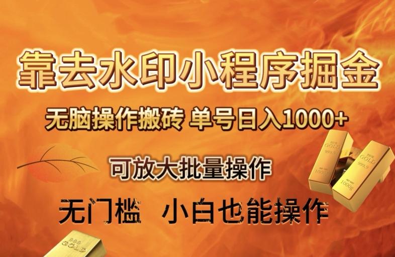 靠去水印小程序无脑操作搬砖，单号日入1000+保姆级教程可放大批量操作【揭秘】-谷进海小站