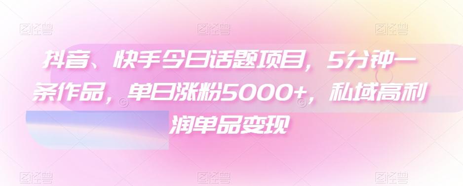 抖音、快手今日话题项目，5分钟一条作品，单日涨粉5000+，私域高利润单品变现-谷进海小站