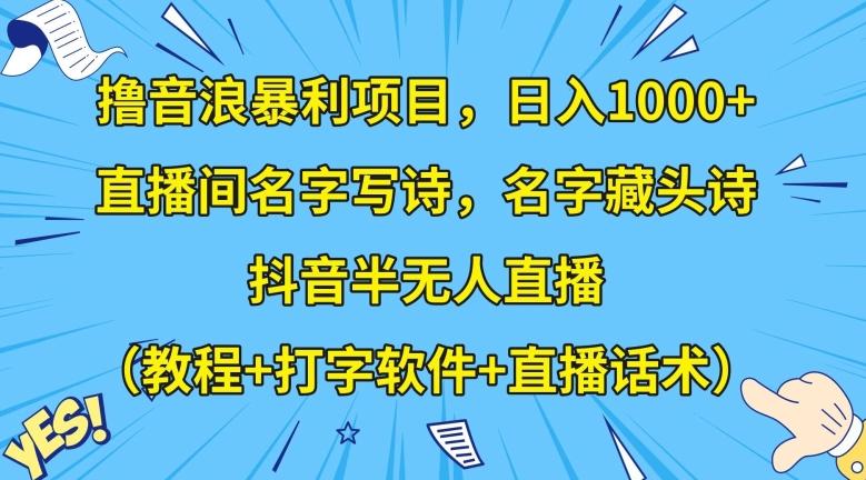 撸音浪暴利项目，日入1000+，直播间名字写诗，名字藏头诗，抖音半无人直播（教程+打字软件+直播话术）【揭秘】-谷进海小站