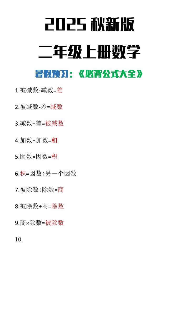 【2025秋新版】二年级上册数学必背公式大全-谷进海小站