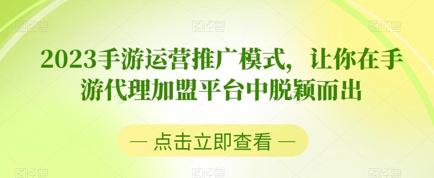 2023手游运营推广模式，让你在手游代理加盟平台中脱颖而出-谷进海小站