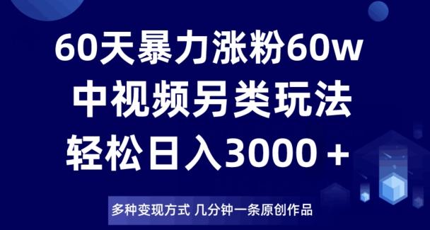 60天暴力涨粉60W，中视频另类玩法，日入3000＋，几分钟一条原创作品多种变现方式-谷进海小站