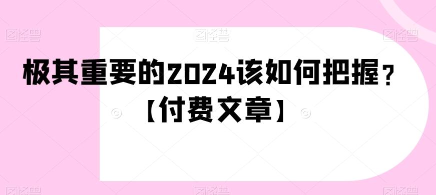 极其重要的2024该如何把握？【付费文章】-谷进海小站