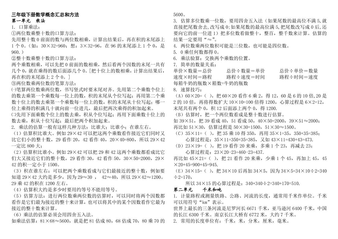 三下数学知识点总结苏教版-谷进海小站