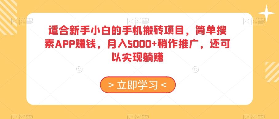 适合新手小白的手机搬砖项目，简单搜素APP赚钱，月入5000+稍作推广，还可以实现躺赚【揭秘】-谷进海小站