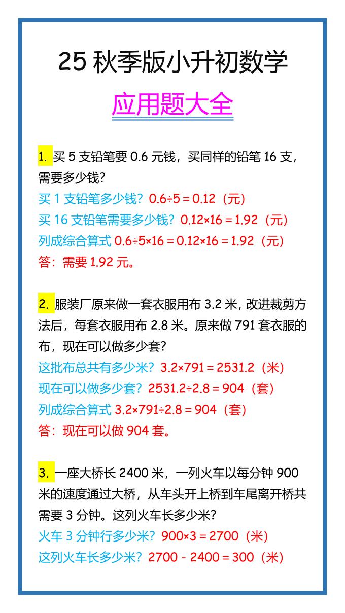 【2025秋新版】小升初数学应用题大全-谷进海小站