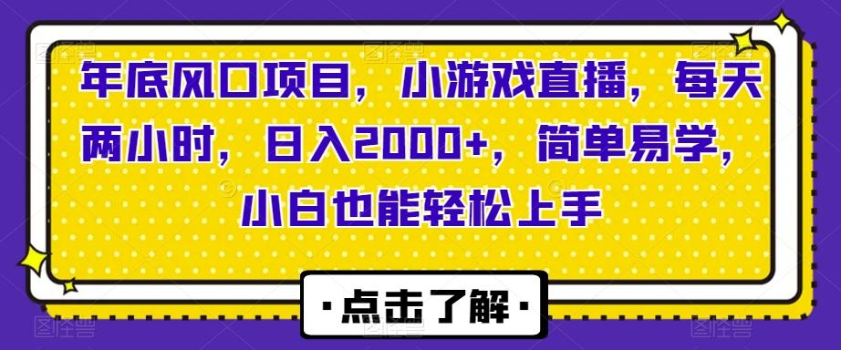 年底风口项目，小游戏直播，每天两小时，日入2000+，简单易学，小白也能轻松上手-谷进海小站