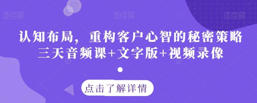 认知布局，重构客户心智的秘密策略三天音频课+文字版+视频录像-谷进海小站