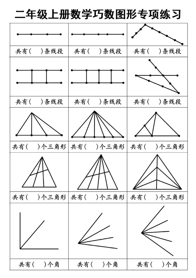 二上数学巧数图形专项练习+角的初步认识（10页）-谷进海小站