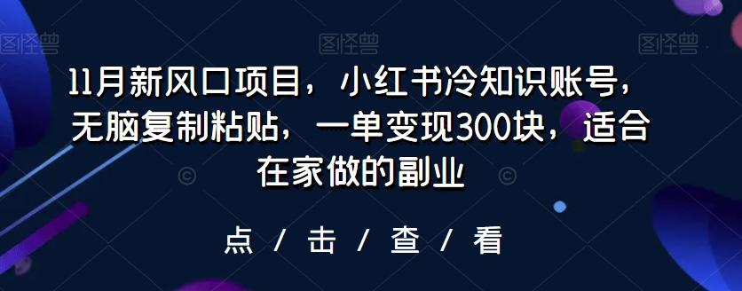 11月新风口项目，小红书冷知识账号，无脑复制粘贴，一单变现300块，适合在家做的副业-谷进海小站