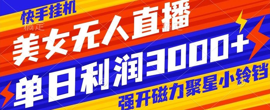 快手挂机，美女无人直播，强开磁力聚星小铃铛，日入3000+-谷进海小站
