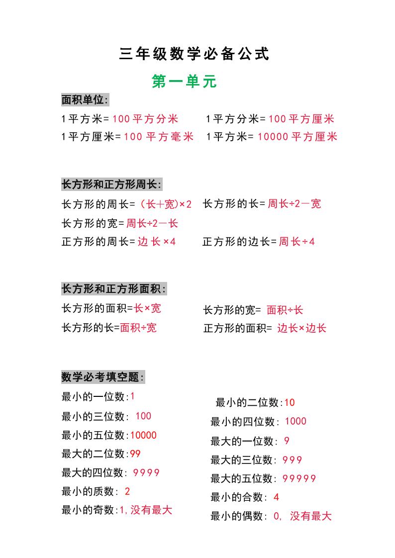 三年级数学上册必背公式-谷进海小站