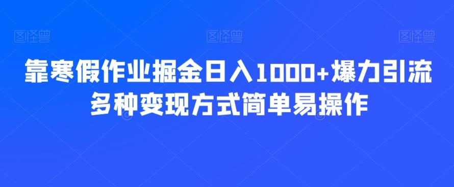 靠寒假作业掘金日入1000+爆力引流多种变现方式简单易操作-谷进海小站