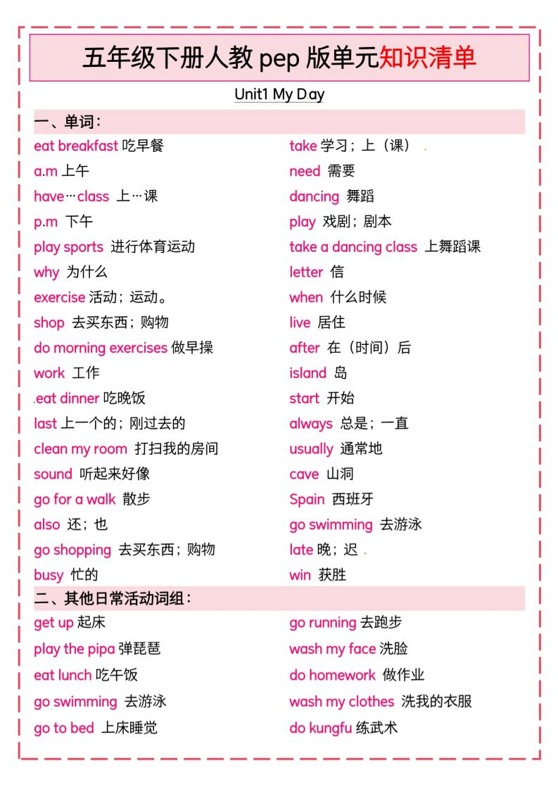 五下英语人教pep版单元知识清单-谷进海小站