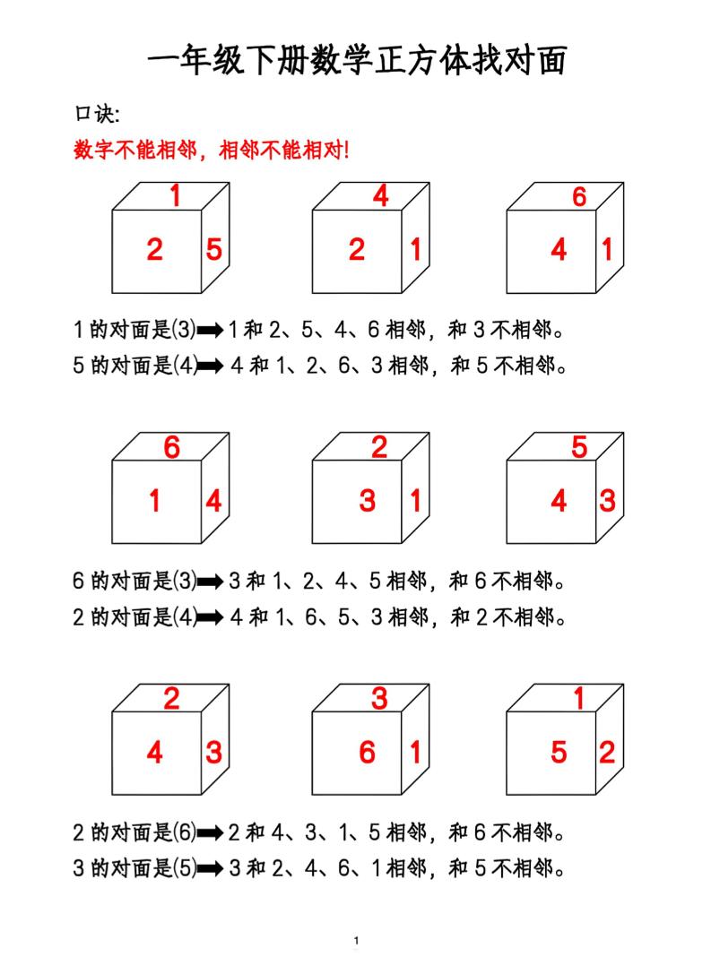 一年级下册数学正方体找对面-谷进海小站