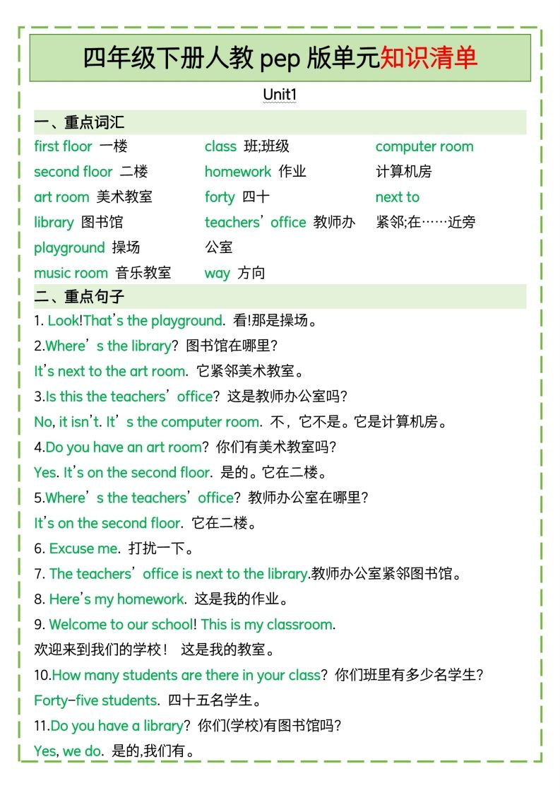 四下英语人教pep版单元知识清单-谷进海小站