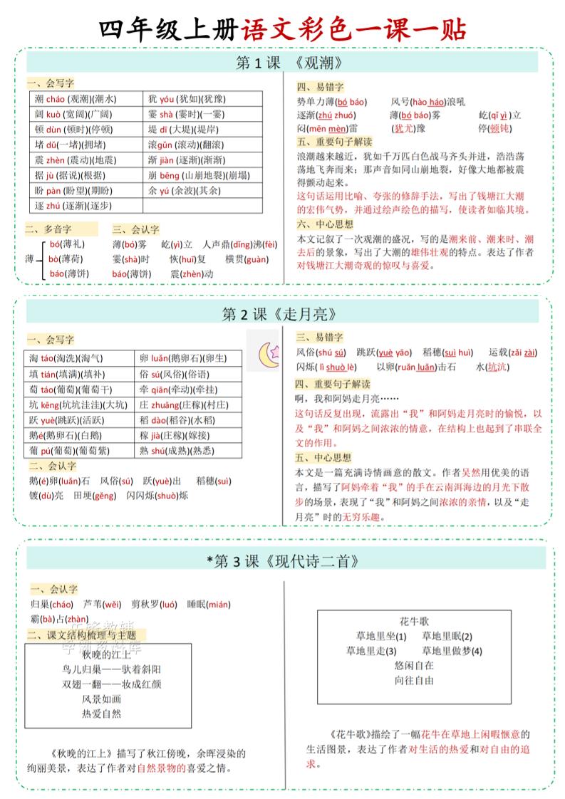 四年级上语文彩色一课一贴-谷进海小站