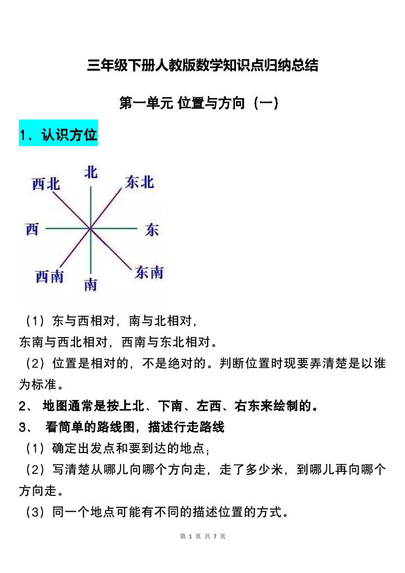 三下人教版数学知识点归纳总结-谷进海小站