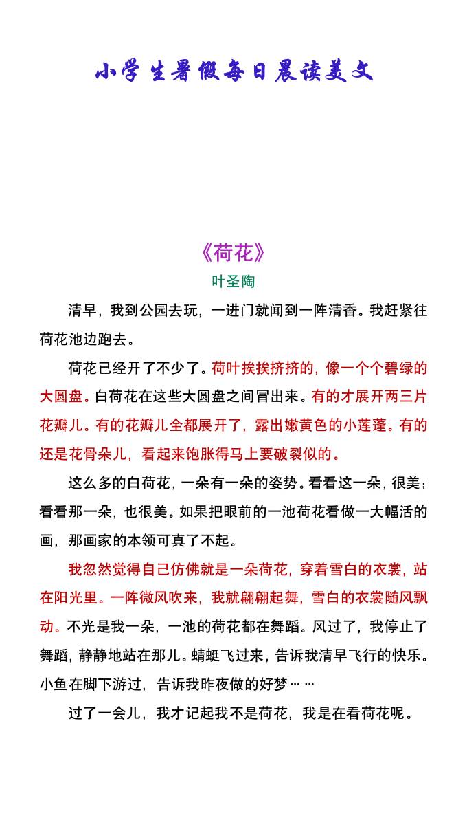 小学生暑假每日晨读美文：叶圣陶《荷花》-小升初语文-谷进海小站