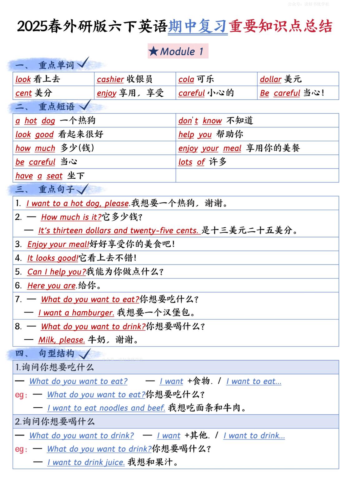 六下英语外研期中知识梳理-谷进海小站