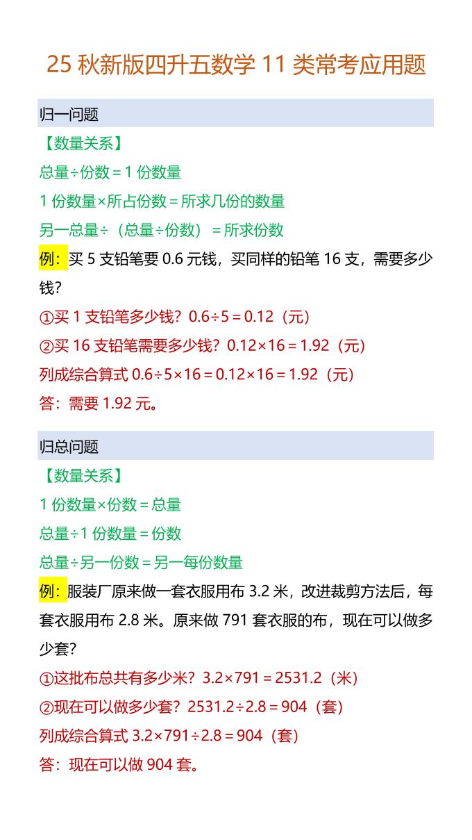 【2025秋新版】四升五数学11类常考应用题-五上数学-谷进海小站