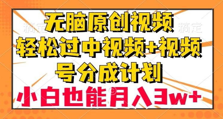 无脑原创视频，轻松过中视频+视频号分成计划，小白也能月入3w+【揭秘】-谷进海小站