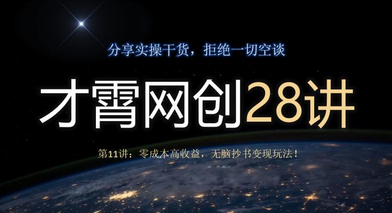 才霄网创28讲第11讲：零成本高收益，无脑抄书变现玩法！-谷进海小站